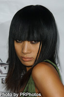 black hair with sleek straight bangs