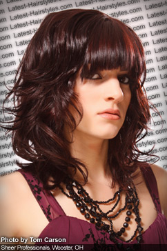 wavy red hair with straight bangs