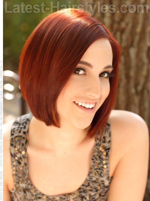 Sleek short bob hairstyles with red hair color