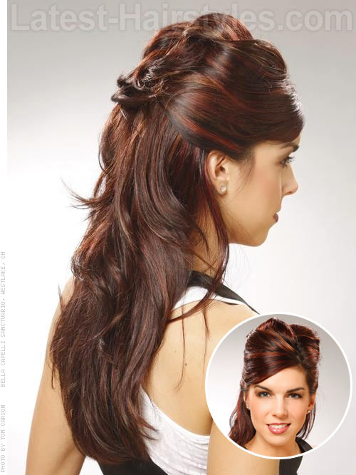 long-wavy-half-updo-prom-2012 Long and wavy hair in a half updo for prom 2012