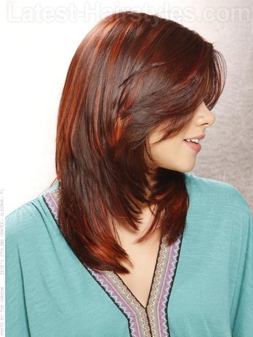 Red Raven Highlighted Smooth Medium Length Style Side View