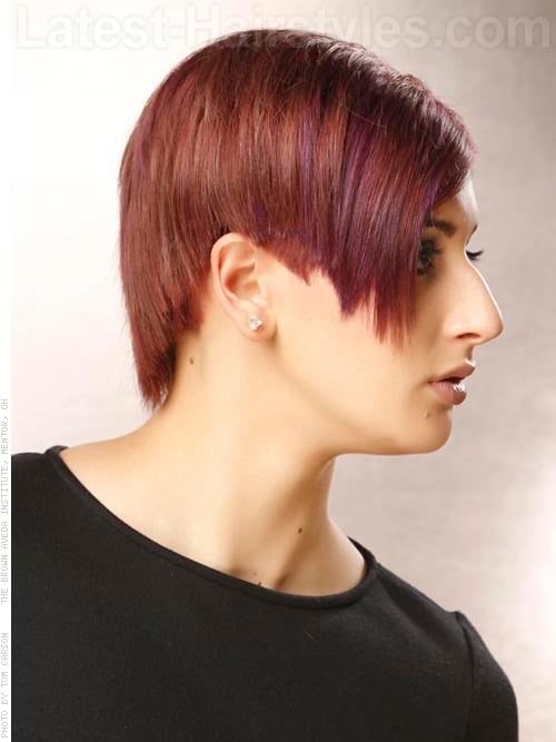 Asymmetrical Auburn Cut Over the Ears - Side View