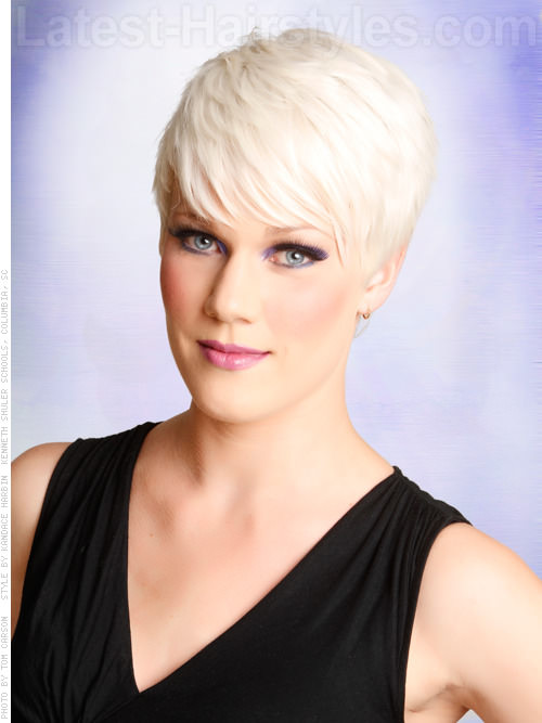 Blonde Ice Platinum Pixie Cut Long Bangs