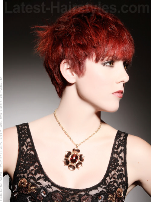 Dramatic Deep Red Hues Side Swept Pixie - Long Face Framing Pieces
