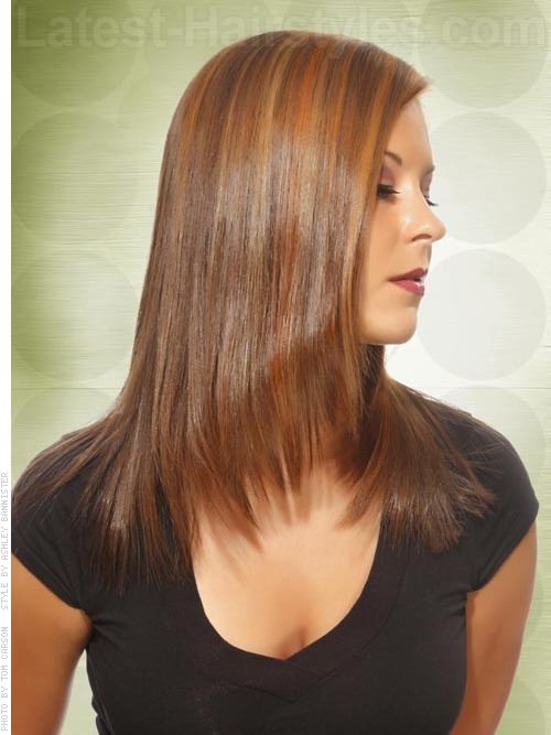 Long Face Shaping Layers Honey Brown Straight Hair with Highlights