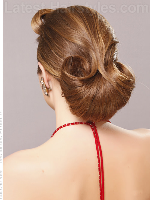 Flared Bun Dramatic Updo Back View Flared Bun Dramatic Updo Back View
