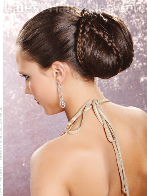 Goddess Bun Dramatic Braided Style Back View Goddess Bun Dramatic Braided Style Back View