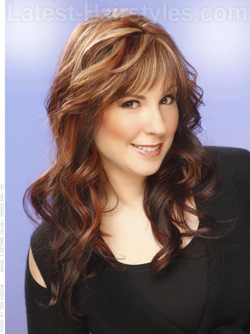 Long Brown Hair with Spicy Highlights and Bangs Long Brown Hair with Spicy Highlights and Bangs