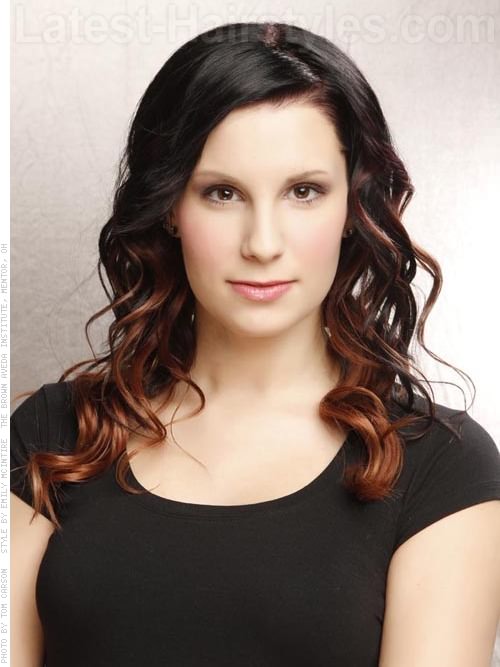 Long Style Auburn Highlights Swept to Side Long Style Auburn Highlights Swept to Side