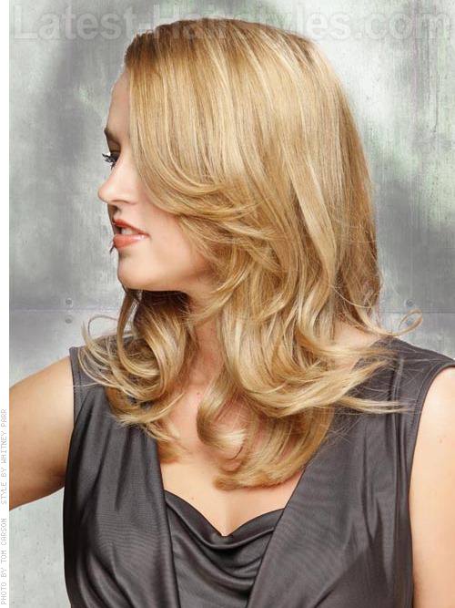 Sweet Sculpted Blonde Layers Shoulder Length Side View