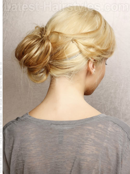 Messy Chic Loose Blonde Updo Back View Messy Chic Loose Blonde Updo Back View