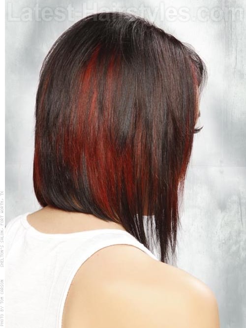 Side Parted Dark Brown Hair Face Shaping Layers - Red Highlights