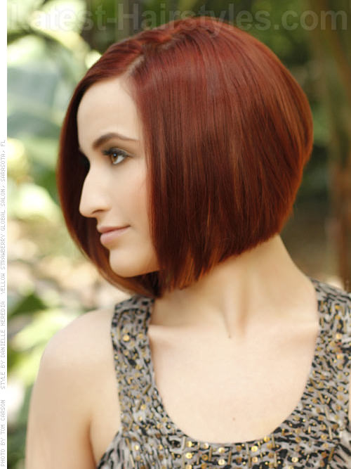 sleek red bob side view