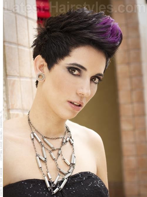 Amethyst Amore Spiky Pixie Purple Highlights Side View Amethyst Amore Spiky Pixie Purple Highlights Side View