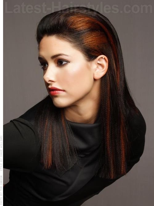 Bold and Beautiful Long Straight Highlighted Style with Highlights Swept Off Forehead
