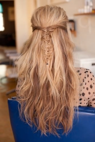 half up hairstyle with fishtail braid