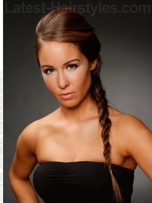 long brown straight formal style with twist braid 