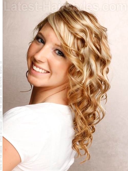 Lots of Curls Medium Length Blonde Style with Fun Waves and Curls