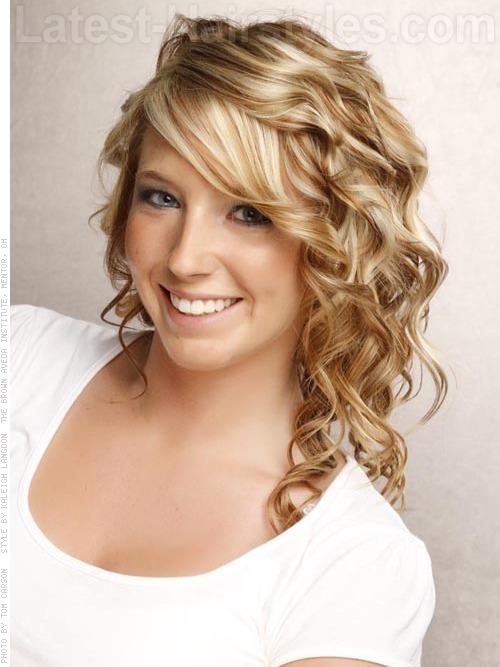 Lots of Curls Medium Length Blonde Style with Fun Waves