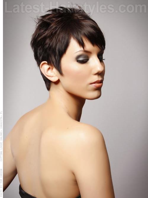 Perfect Pixie Fun Brunette Piecey Style - Side View Perfect Pixie Fun Brunette Piecey Style - Side View