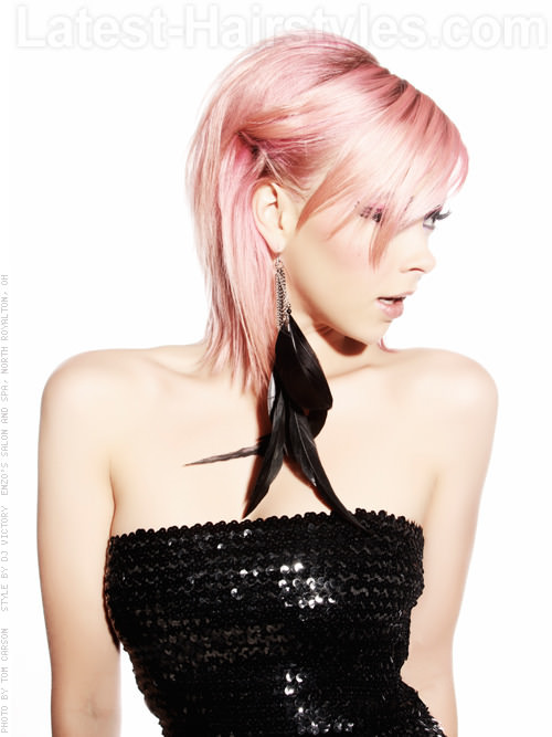 Pink and Fun Medium Style with Lots of Shine and Long Bangs