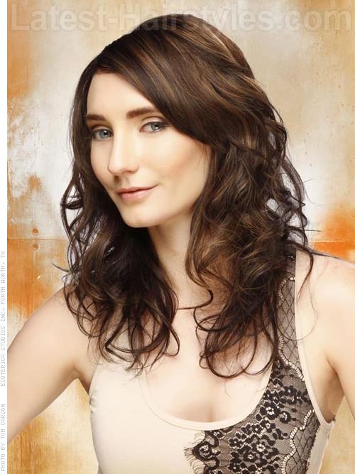 Playful Primp - Fun Wavy Medium Length Brunette Style Side View