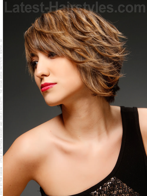 Side Swept Asymmetrical Short Cut Light Brown Side View