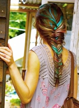 rainbow colored fishtail braid