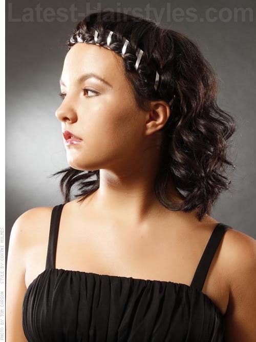 Braided Beauty Front Braid Across Forehead Woven with Ribbon Side View Loose Curls