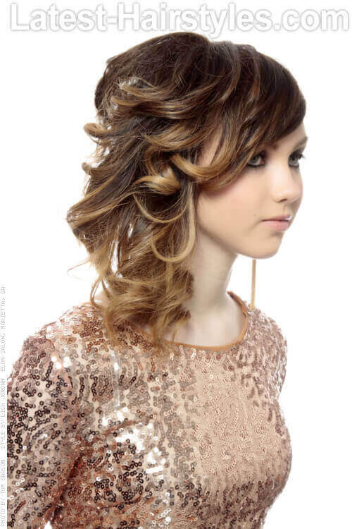 Funky Side Swept Hairstyle with Curls Side View