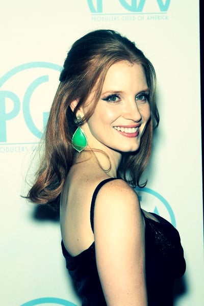 Jessica Chastain half up hairstyle