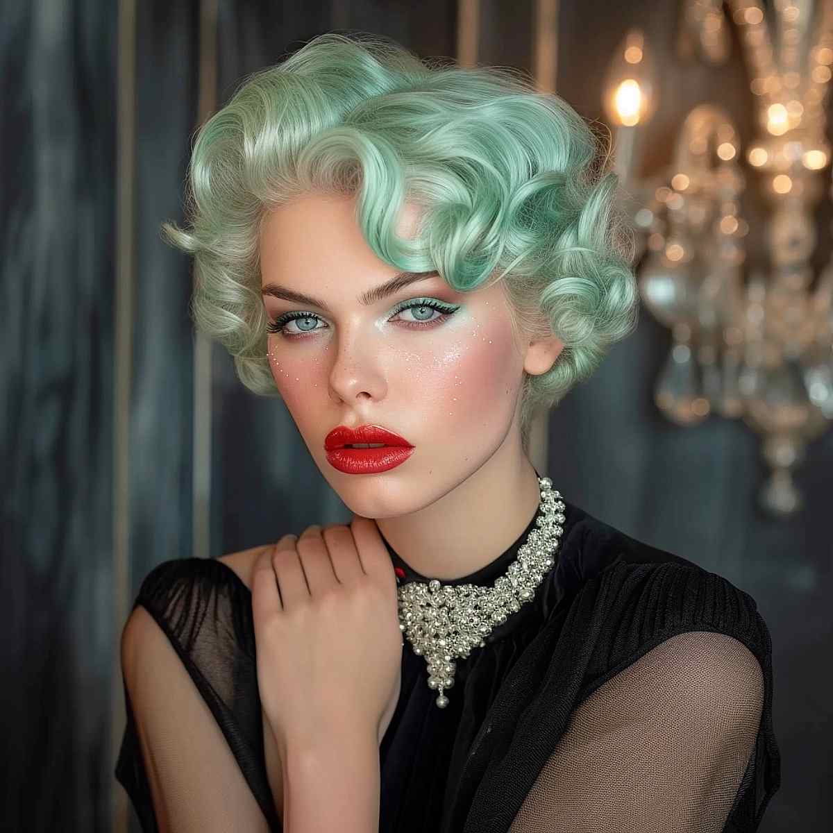 Cute Short-Length Mint Colored Vintage Haircut