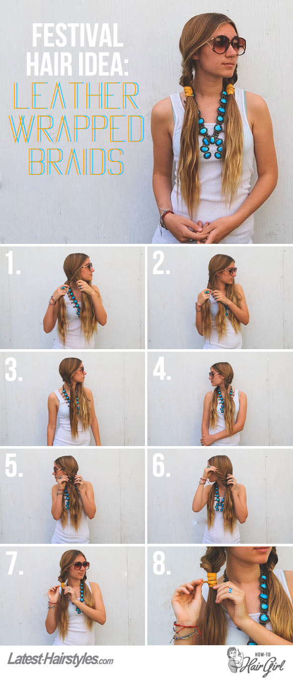 together with I am dorsum alongside a rocking festival pilus tutorial that you lot long haired ladies volition dearest Our Top Pick for Festival Hair: Leather Wrapped Braids