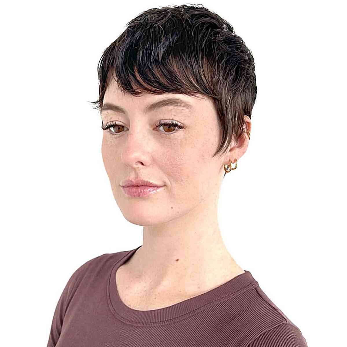 90s-Inspired Short Cropped Pixie Hair with Swoopy Bangs