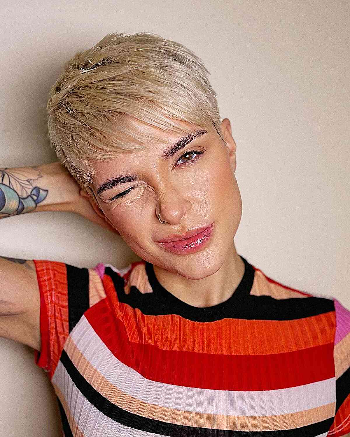 90s Platinum Pixie with Side-Swept Bangs