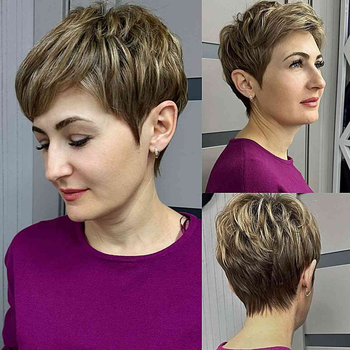 90s Voluminous Layered Pixie Cut with Blonde Highlights