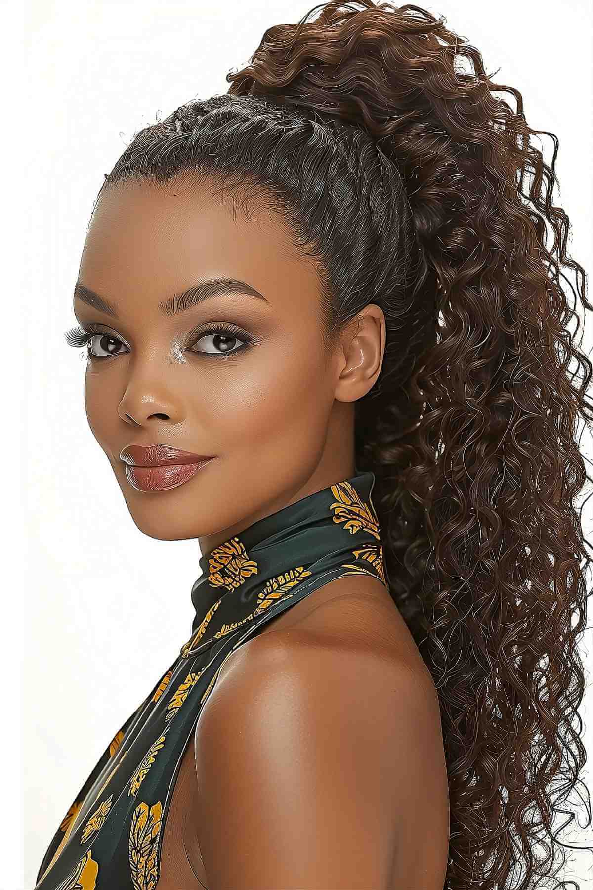 Long Ponytail with Natural Curls for Black Women