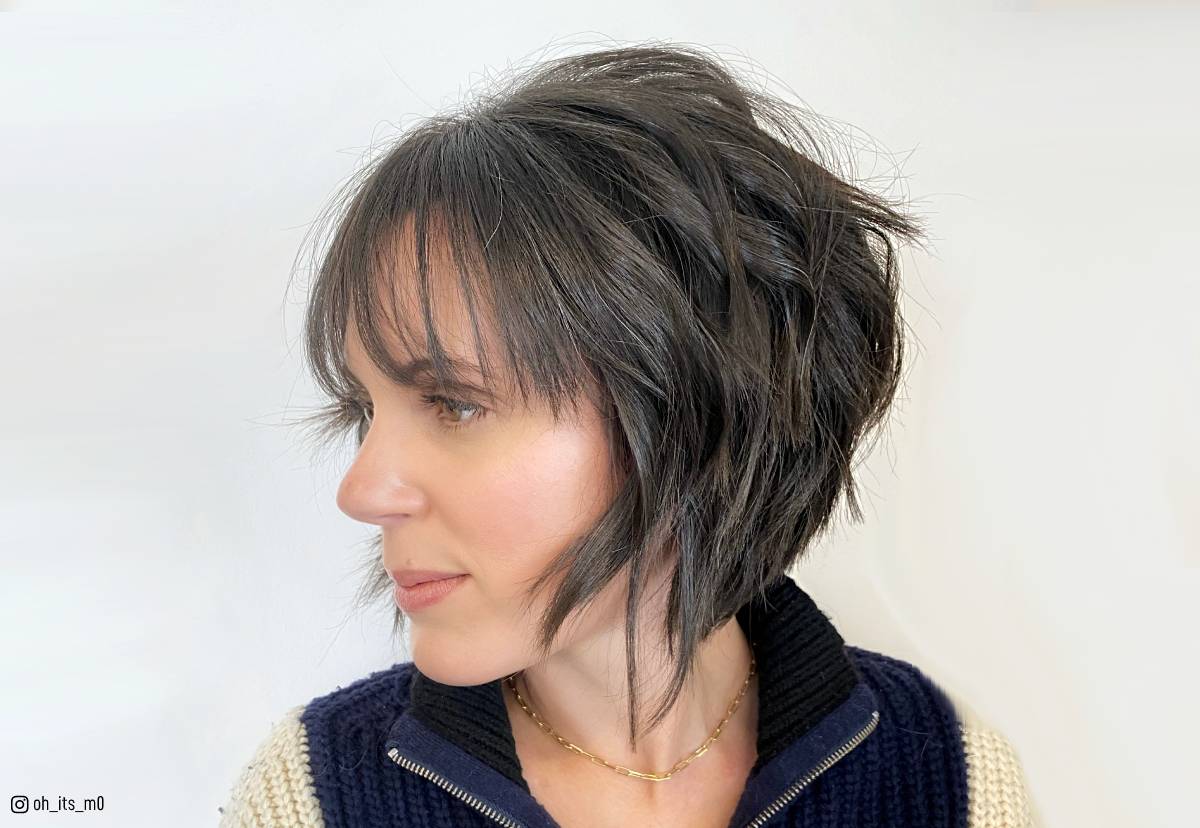 Image of A-line bob with blunt bangs triangle face