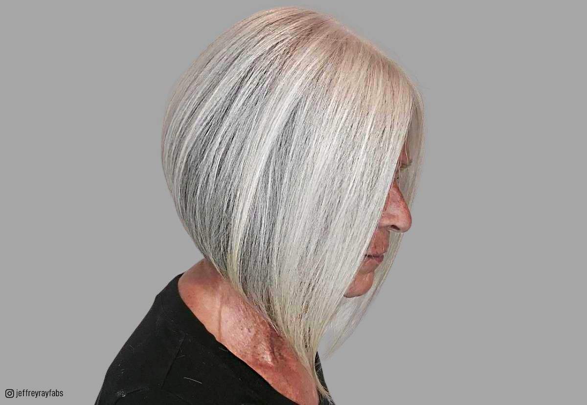 Image of Asymmetrical bob for over 60 oval face