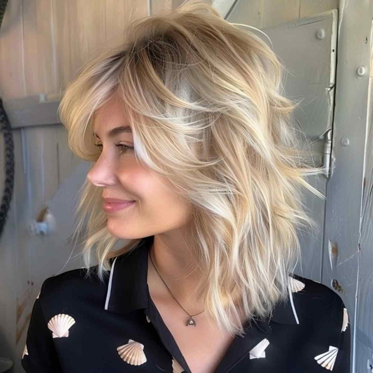 Angled medium-length shag cut