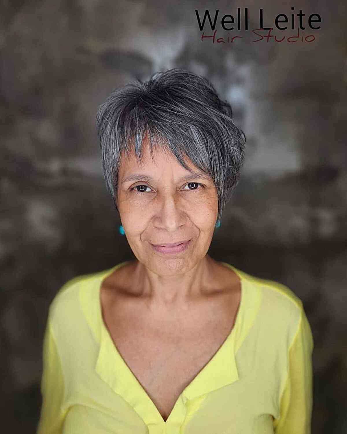 Asymmetrical Bangs on Classic Pixie Cut for Women Over Sixty