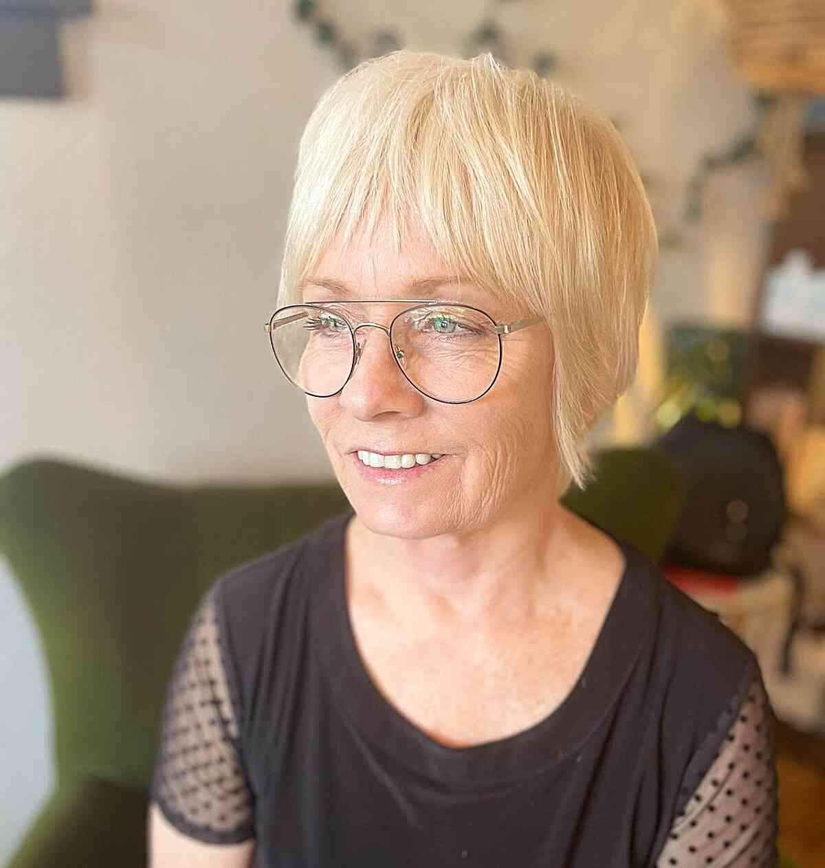 Very Short Blonde Bob and Bangs for Fine Hair for Ladies Over 50