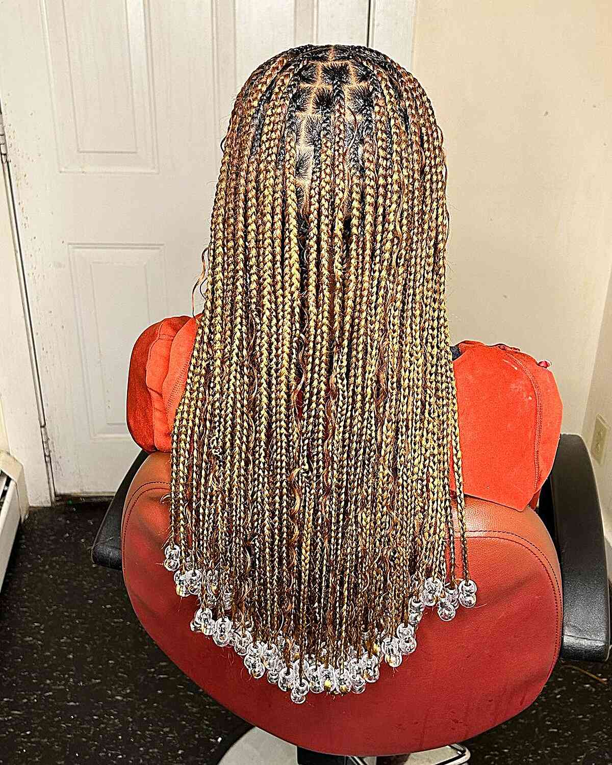 Long Knotless Blonde Beaded Braids with Wavy Strands