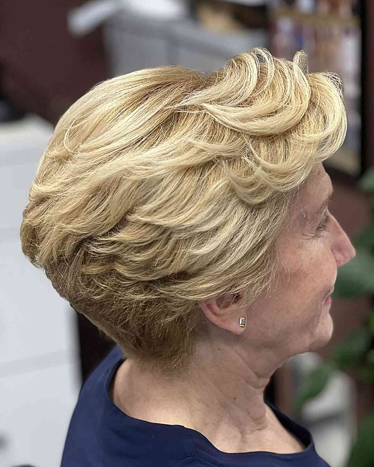 Blonde Pixie with Short Swoopy Layers for a 60-year-old with Coarse Hair