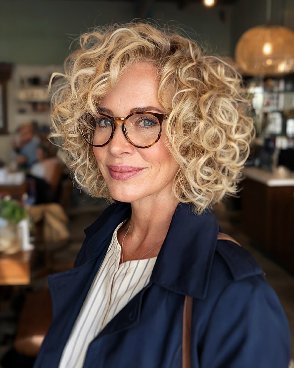 Blonde stacked curly bob with soft layers and bouncy volume for medium-density curls