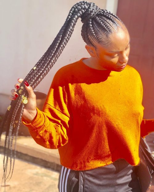 a casual yet creative braid running downwardly your dorsum volition teach you lot noticed without a dubiety 17 Hot Styles – Braided Ponytail for Black Hair inwards 2019