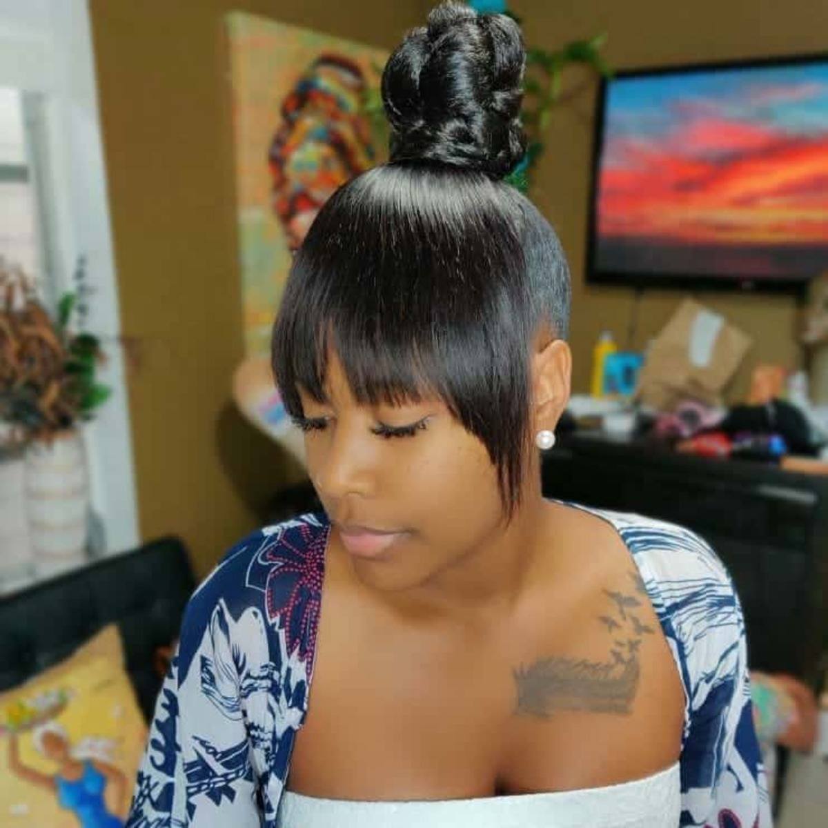 Braided Bun With Bangs For Black Woman