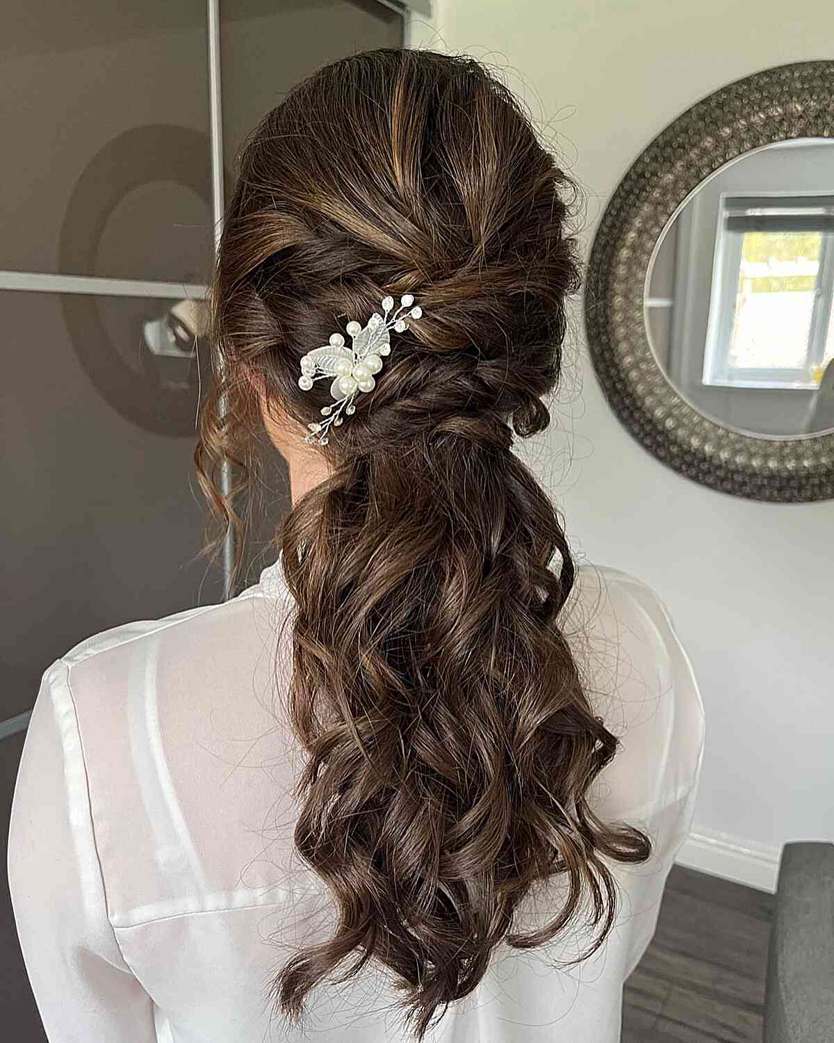 Long-Length Bridal Textured Low Curly Ponytail