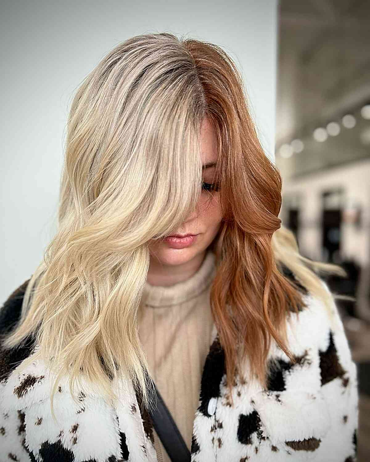 Bright Blonde and Copper Brown Split Dye