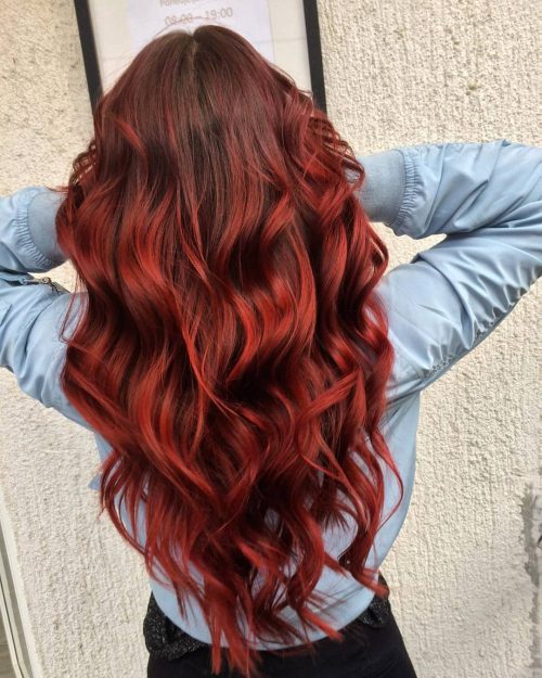 A cerise balayage is a pilus color that involves a freehand paradigm technique to dye the pilus The nineteen Hottest Red Balayage Hair Color Ideas Right Now